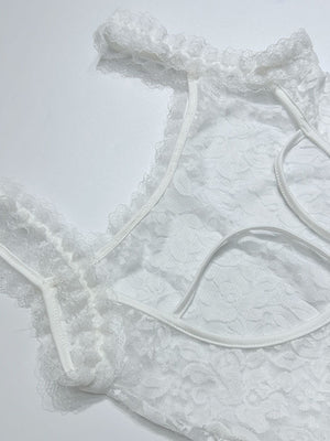 White Halter-neck Lace See-through Ruched Long Dress