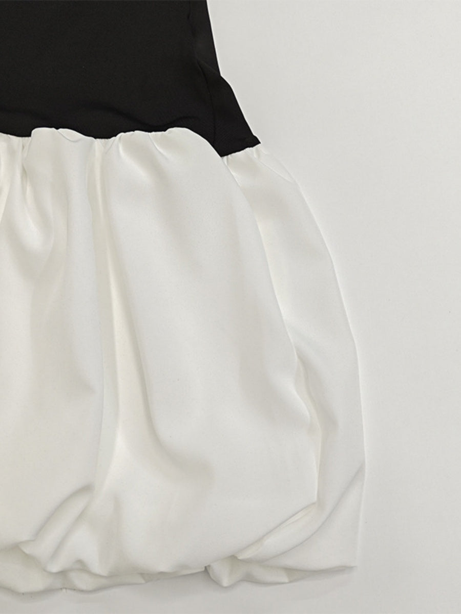 Liber Autumn Women's Off-shoulder Black and white color matching Long sleeve Mini&Short Dresses