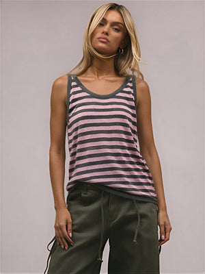 Linen-Blend Striped Scoop-Neck Knit Tank