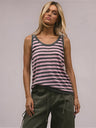 Linen-Blend Striped Scoop-Neck Knit Tank