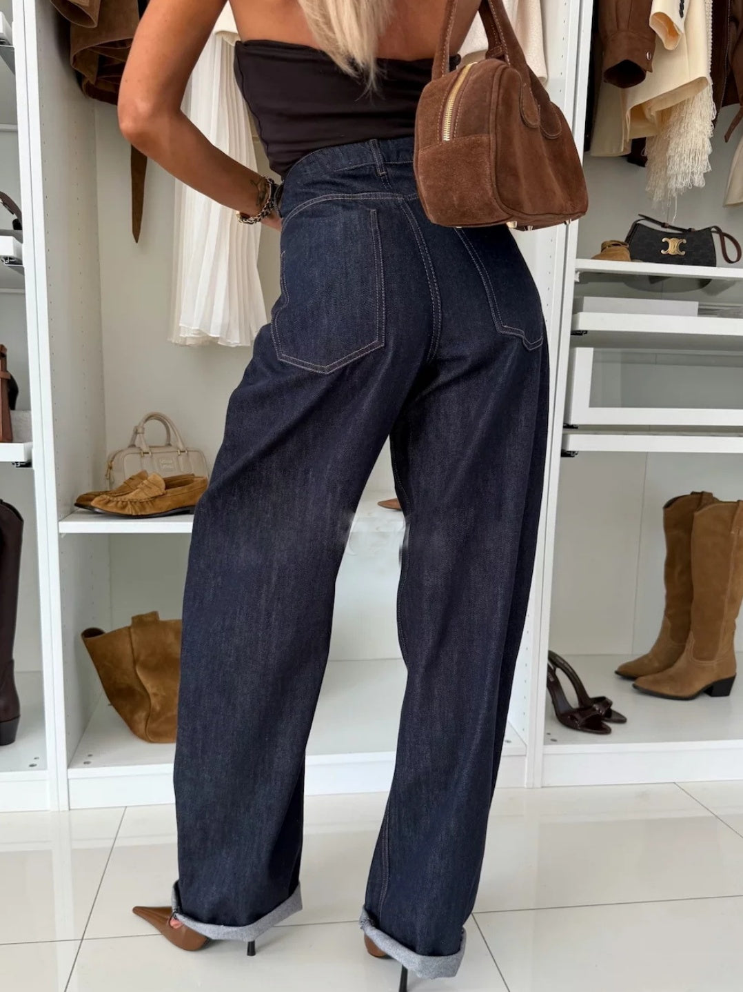 Denim Waist Buttons Blazers Straight Leg Jeans 2-piece Sets