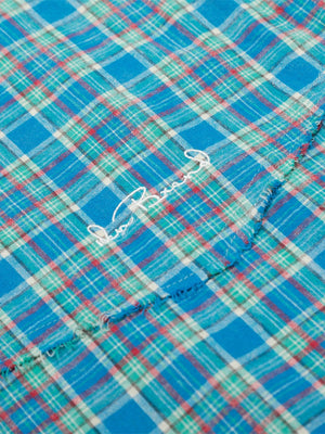 Small Grid Loose Splicing Raw Edges Plaid Long-sleeved Shirt