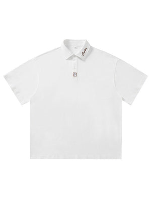 Color-blocked Applique Breathable Polo Shirt