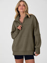 Women's Autumn/Winter Solid Color Half-Zip Long-Sleeve Side-Slit Sweatshirt