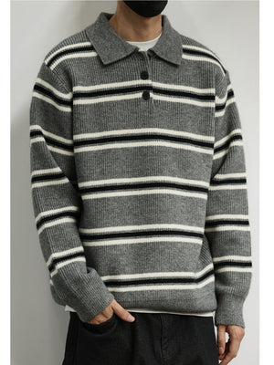 Notch-Collar Striped Sweater