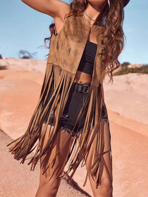 Imitation Suede Tassel Sleeveless Vests
