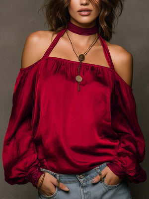 Off-the-shoulder Matte Satin T-shirt