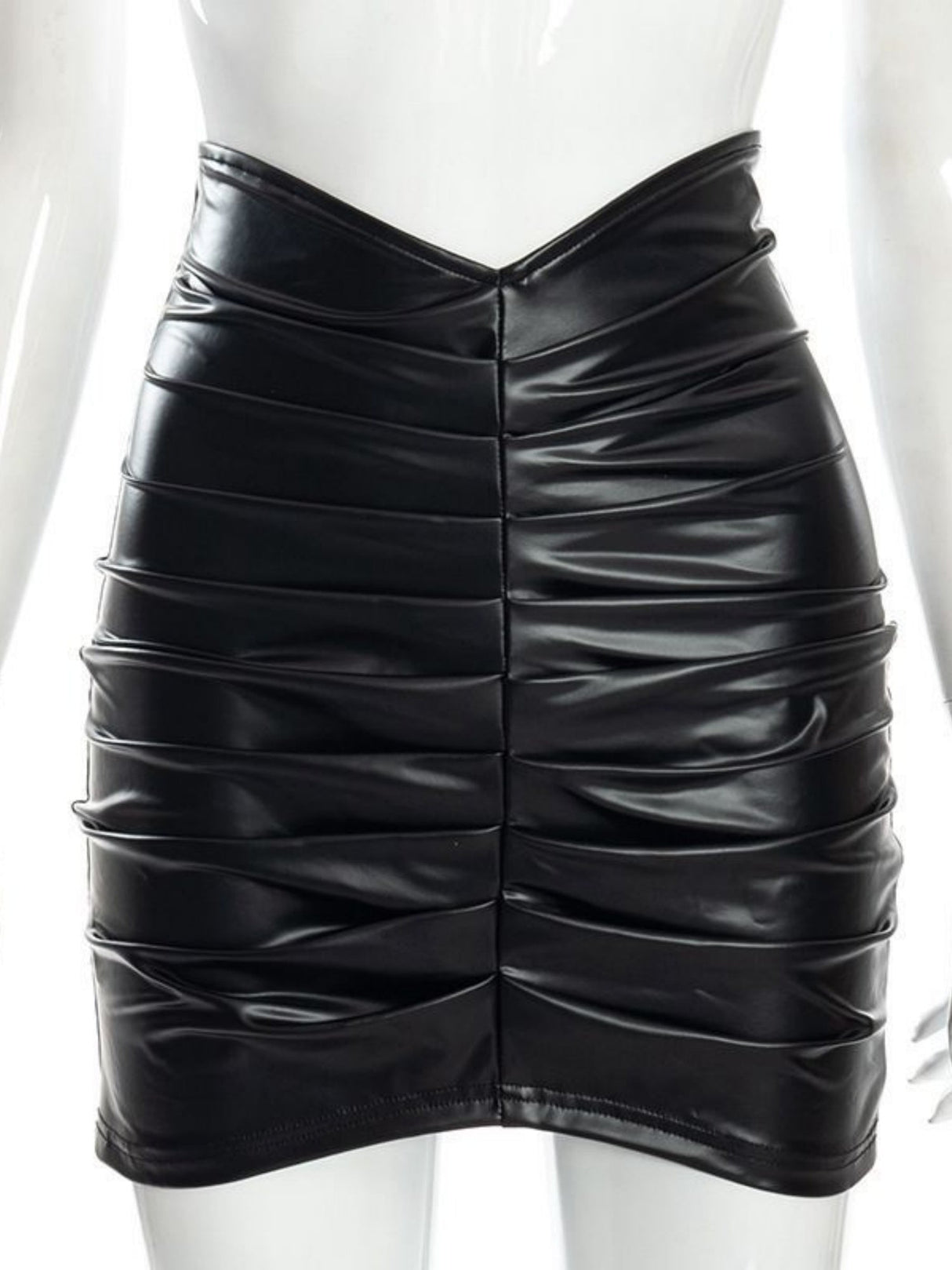 Pleated PU Commuter Skirt Bodycon Skirt