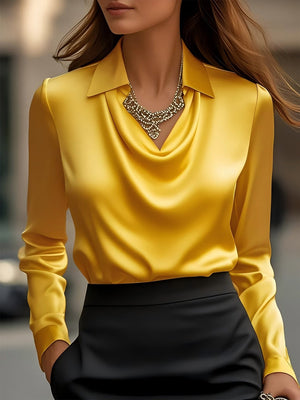 Satin Dangling Simple Long Sleeves Blouse