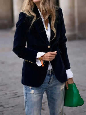 Slim Velvet Buttons Patch Pocket Blazer