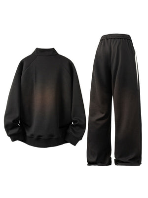 Color-blocked Half Zipper Loose-fit 2-piece Sets