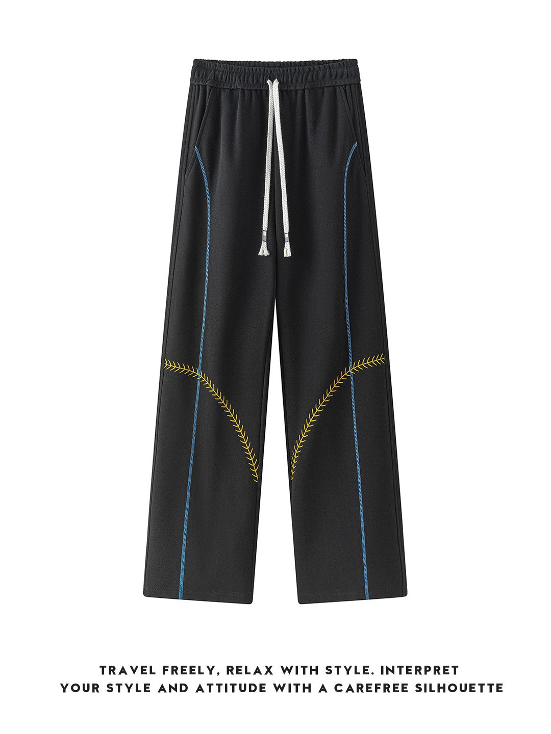 Color-blocked Embroidery Line Straight-fit Sweatpants