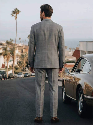 Plaid Slim-fit Business Suit 2-piece Sets Set