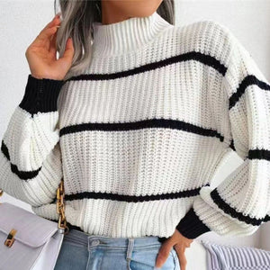 Turtleneck Loose Striped Colors Long Sleeve Sweaters