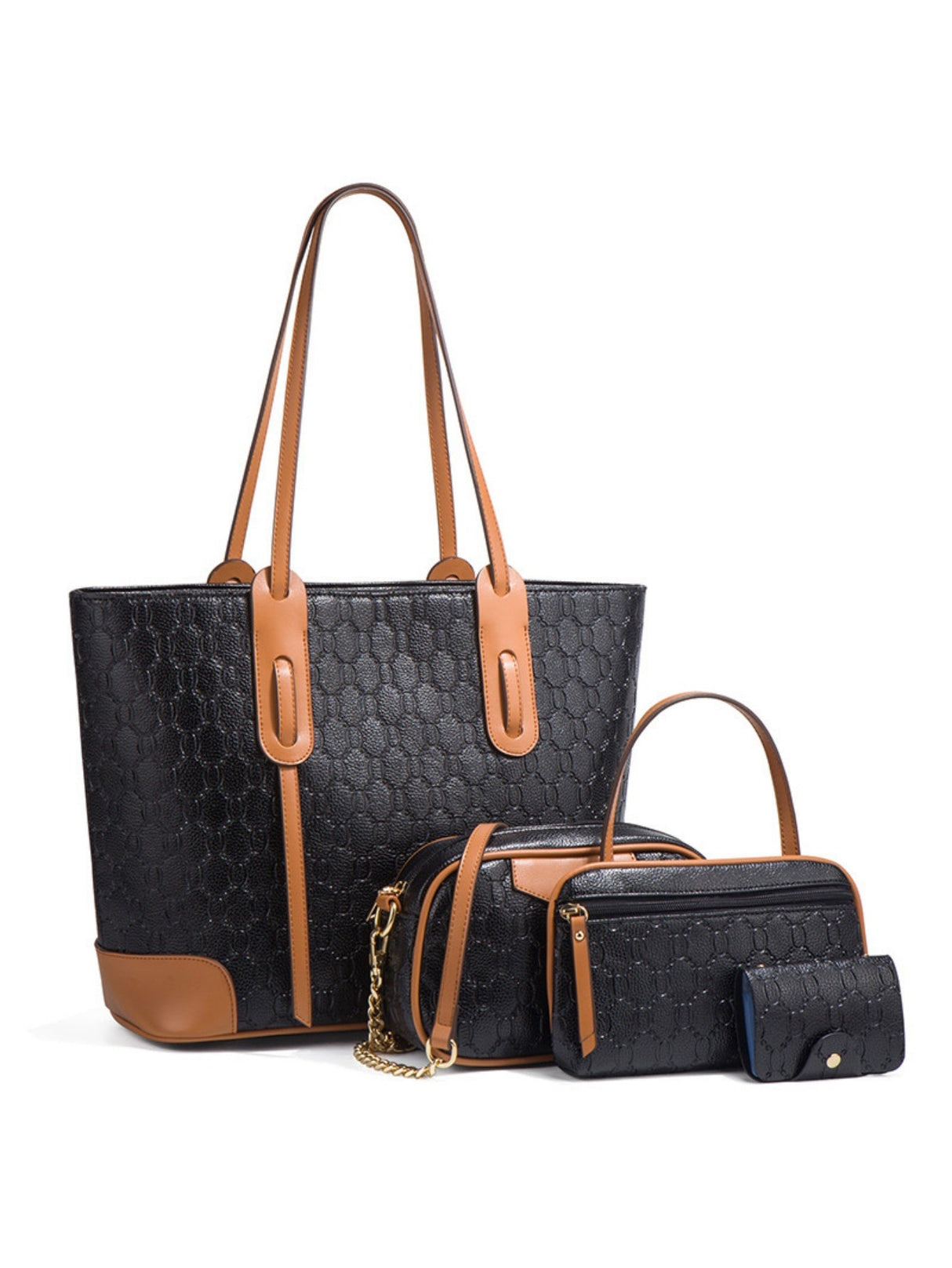Trendy Embossed Tote Bag 4-Piece Set