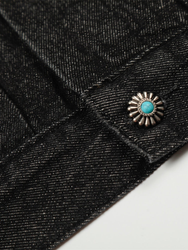 Veste en jean courte plissée à boutons style aviateur hip-hop