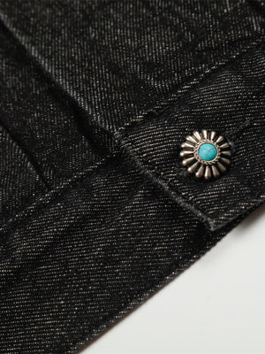 Veste en jean courte plissée à boutons style aviateur hip-hop