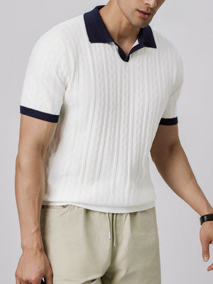Old Money Style V-neck Color Matching Slim-fit Polo Shirts