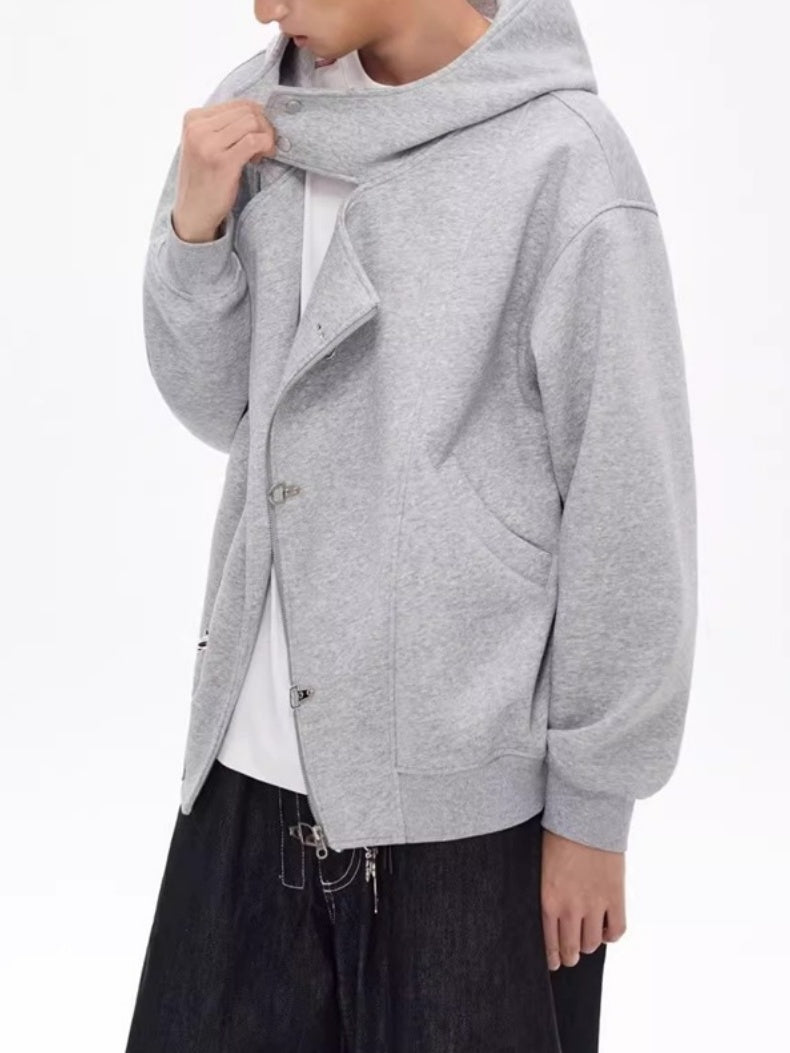 Diagonal Placket Airplane Buckle Hoodies