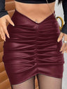 PU Leather Pleated Hip Wrap Skirts