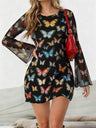 Leopard Print Round Neck Long Sleeve Mini&Short Dresses