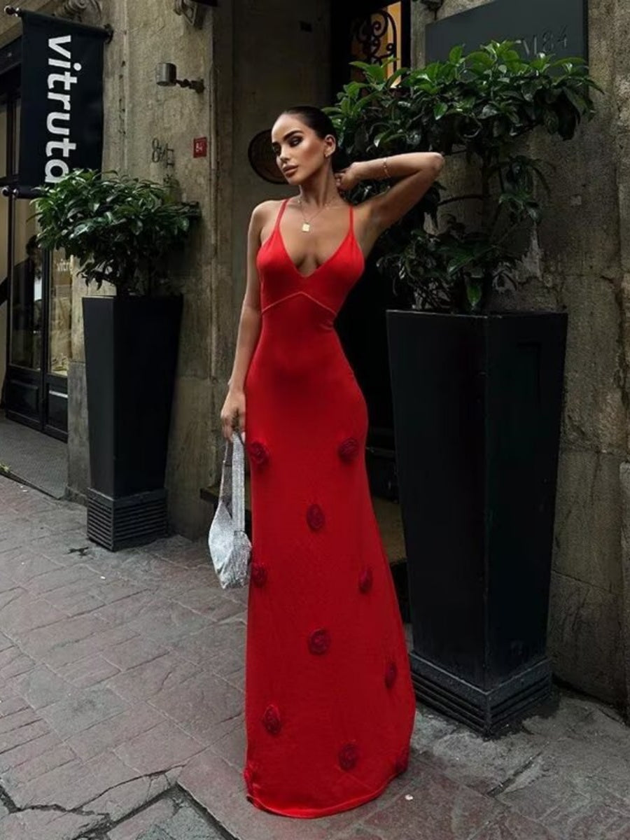 Liber Intellectual Style Women's Splicing Embroidered Pattern Midi Dresses