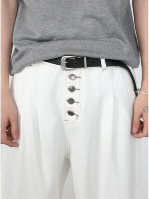 Retro Straight-fit Double Pleat Button Loose-fit Denim Pants