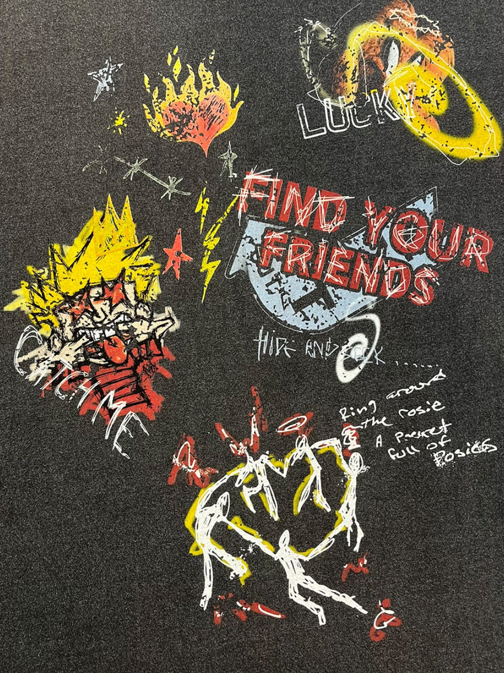 Printed Personal Interests Punk Graffiti Washing And Aging Edging Long-sleeved T-shirt