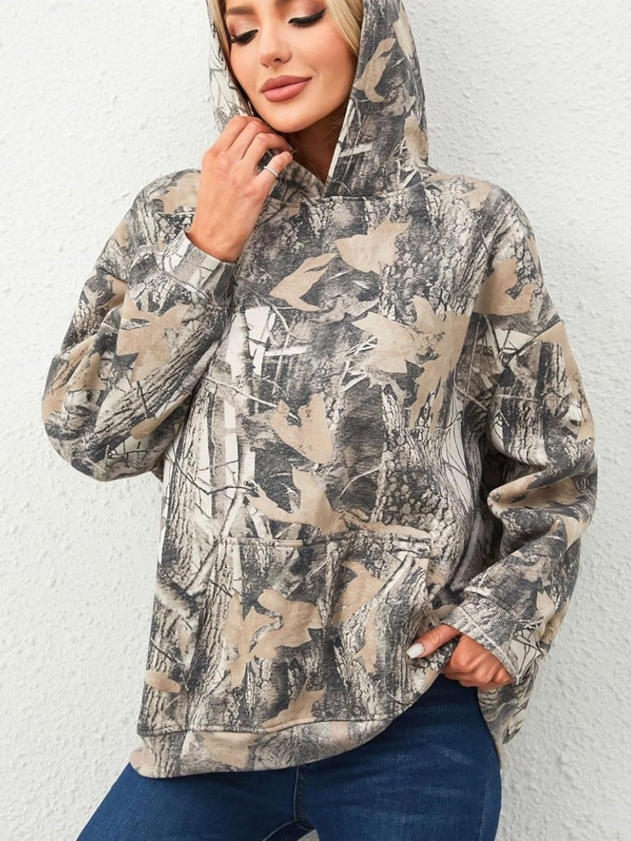Slip-on Street Style Camouflage Full Print Hooded Jacket Loose Daily Casual Sweatshirt