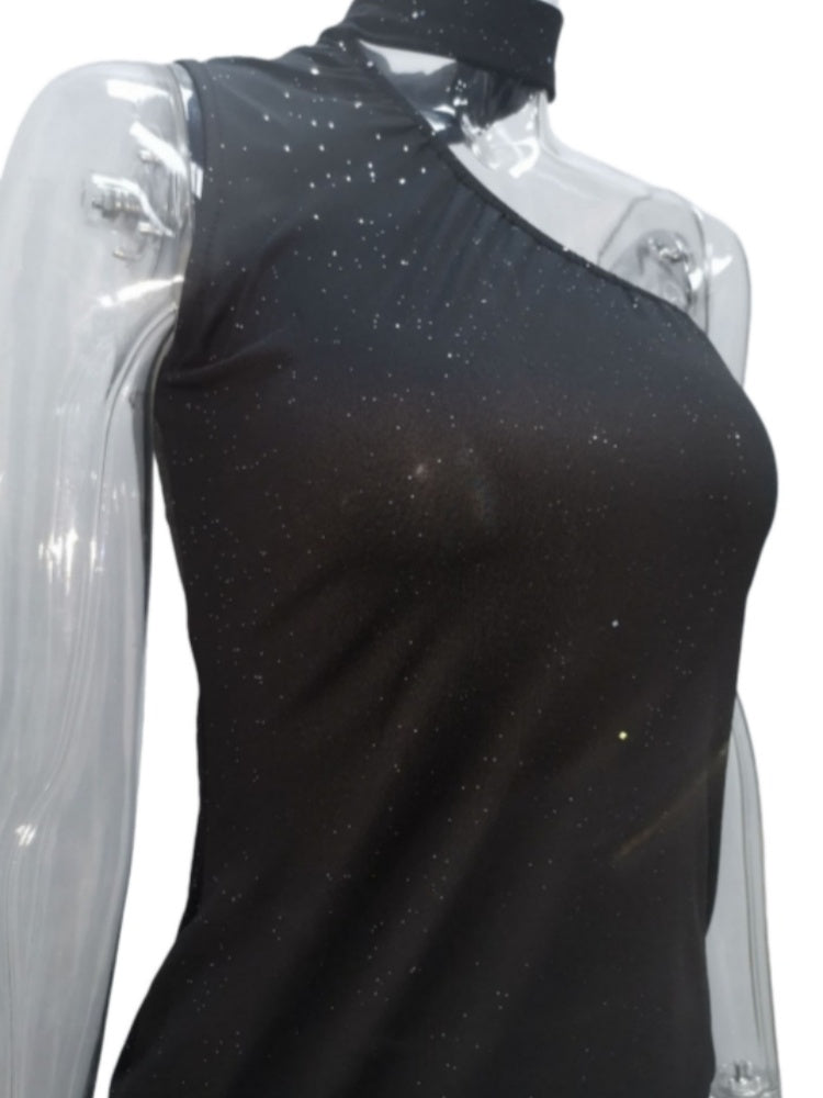 Sloping Shoulder Halter Neck Sequins Hip Wrap Sleeveless Mini&Short Dresses