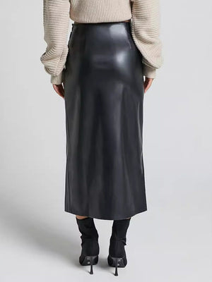 Slit High Waist Zipper Slim Fit Hip Leather Skirts
