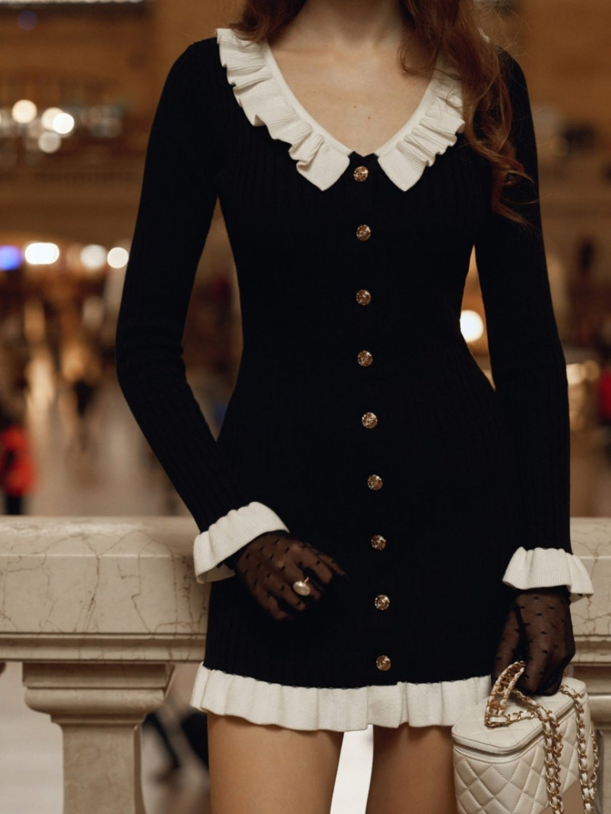 Color-blocked Ribbed Edge Lapel Buttons Maxi Dresses