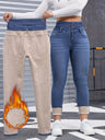 Fleece Lined High-waisted Pencil Pants Jeans