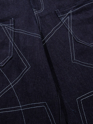 Five-pointed Star Loose-fit Straight-fit Multiple Pockets Five Points Denim Shorts