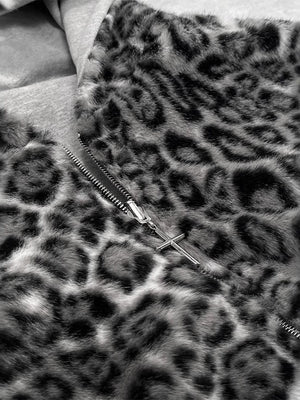 Reversible Retro Leopard Print Zipper Loose Fit Hooded Zip-Up Sweatshirt