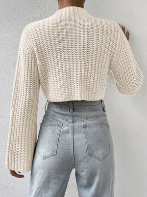 High-waisted Short Bell Sleeves Mock Neck Pullover Sweater