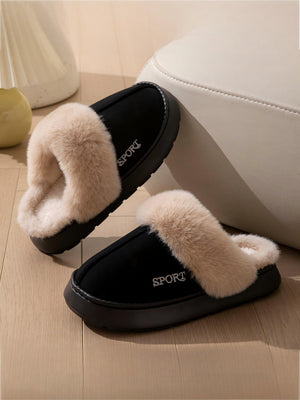 Solid Color Plush Thick-soled Slippers