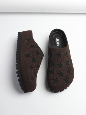 "Nomadic" Series Star-patterned Mule Shoes, Fashionable Genuine Leather Birkenstocks Platform Slippers For Men And Women