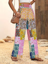 Printed Elastic Waistband High-waisted Loose-fit Pants
