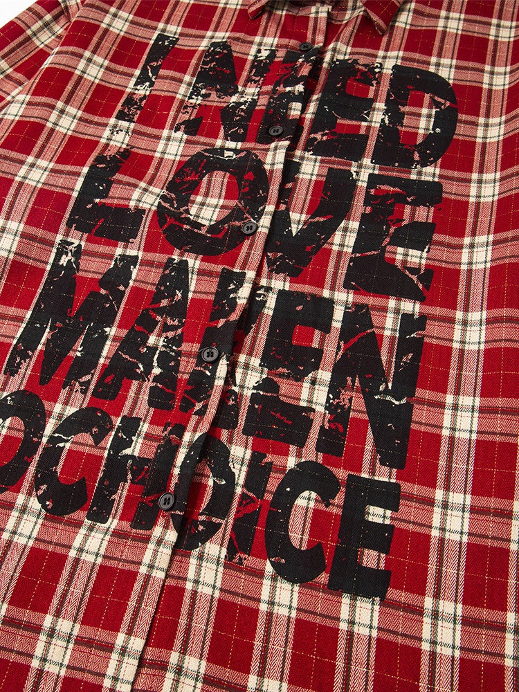 Punk Loose Plaid Printed Letters Plaid Long-sleeved Shirt