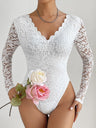 Lace Long Sleeve Perspective Slim Fit Bodysuit
