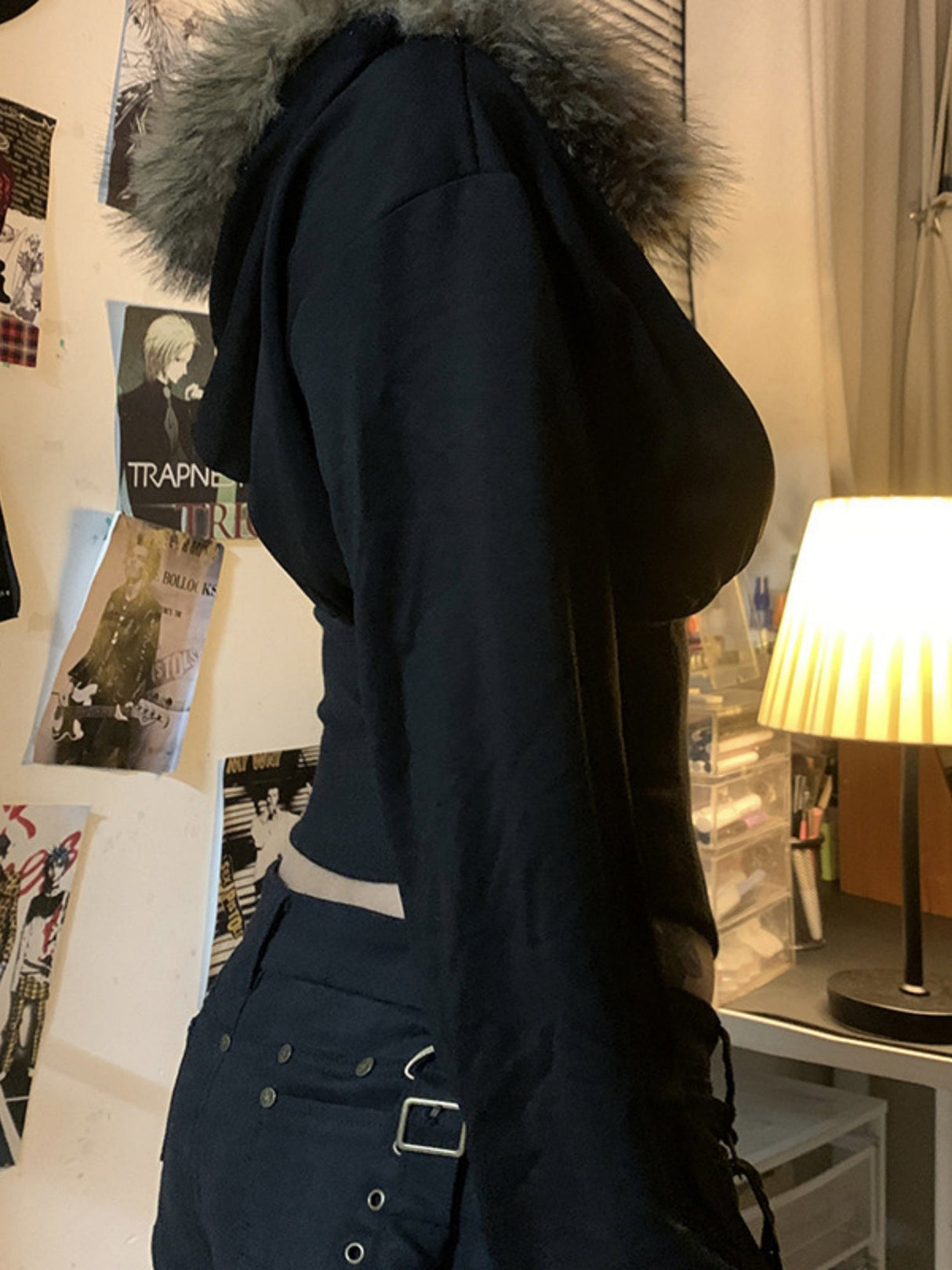 Waist Shaping Plush Patchwork Hoodies Zipper Jackets