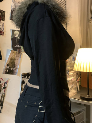 Waist Shaping Plush Patchwork Hoodies Zipper Jackets