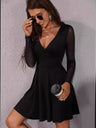 V-neck Sexy Slim Fit Mesh Long Sleeve Parties Grace Workplace Mini&Short Dresses