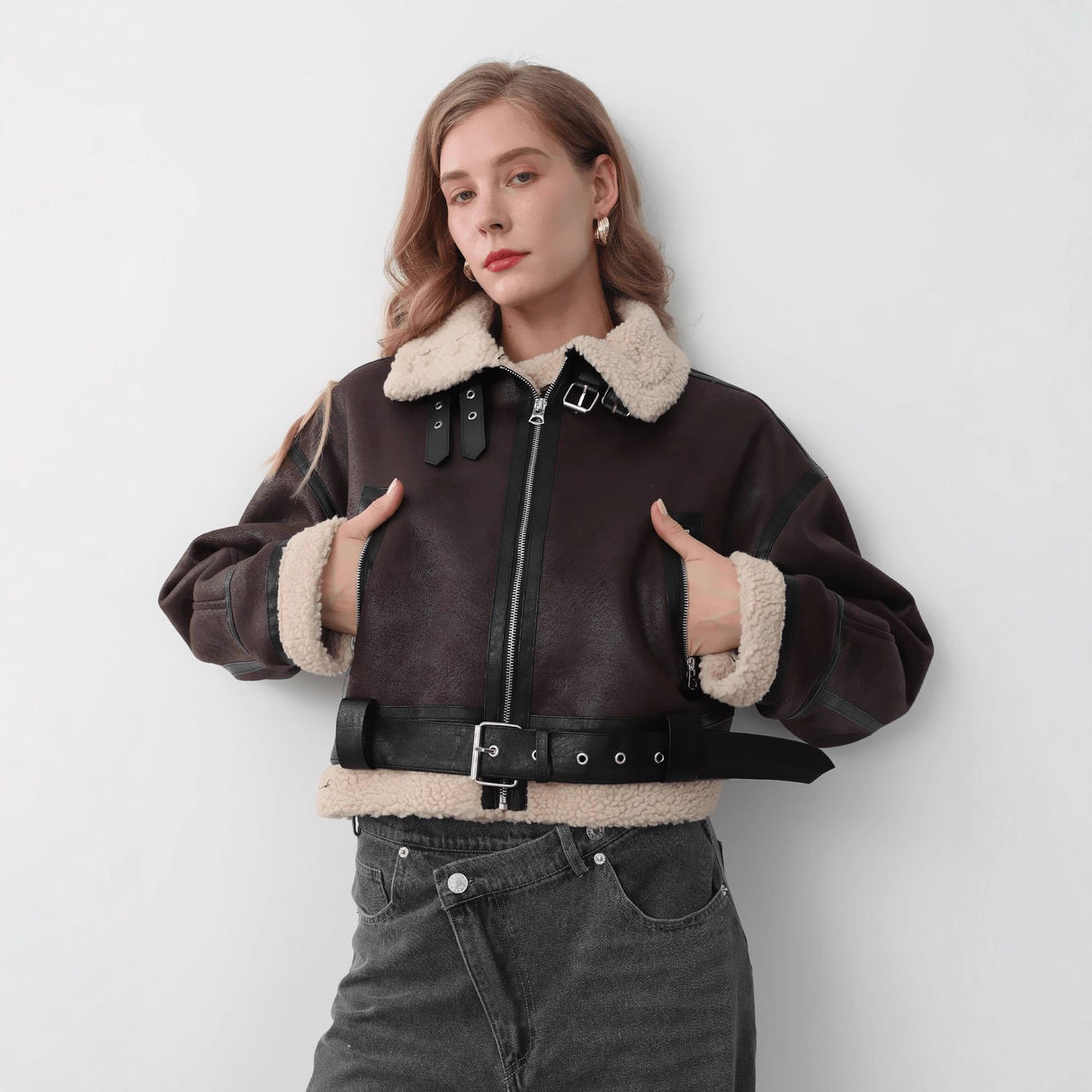 Leather Panelled Fur Pocket Jacket