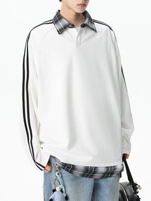 Fake Two Pieces Splicing V-neck College Style Polo
