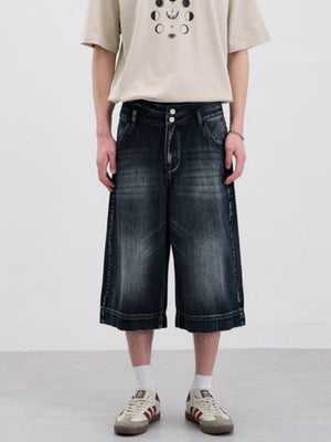 Double Buttons 7 Points Denim Shorts