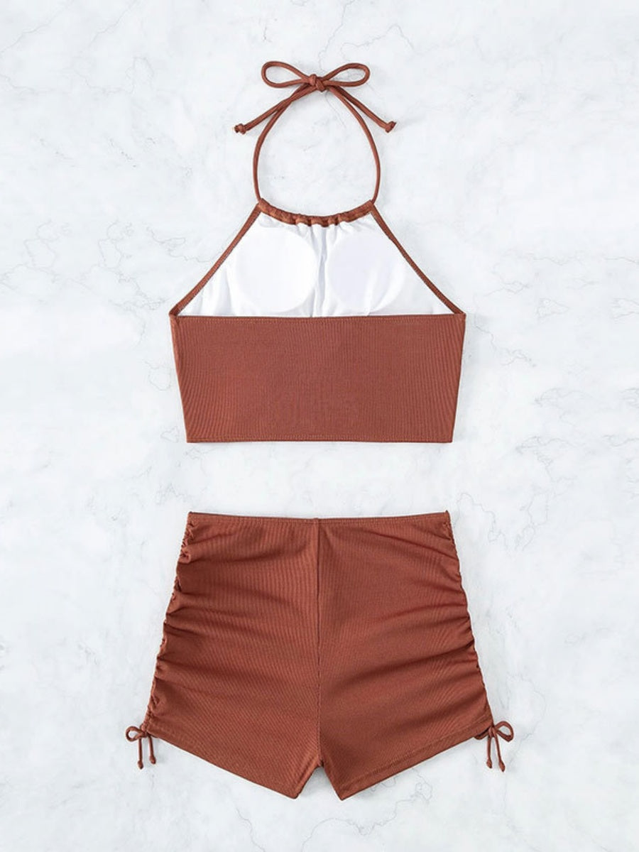 High-waisted Halter Strap Two-piece Flat-angle Sporty Beach Bikini
