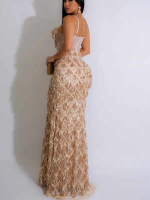 Sequins Waist Hip-hugging Formal Party Dinner Maxi Dresses