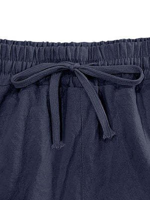 Flax Drawstring Breathable Beach 7 Points Shorts